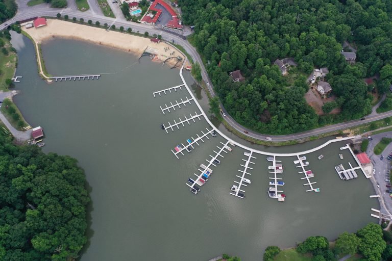 Lake Lure Marina and Boardwalk drone photo